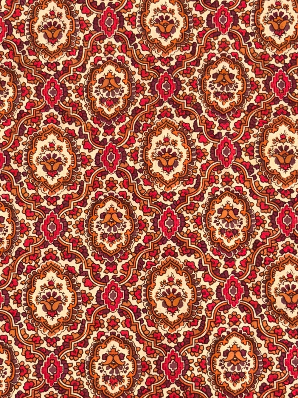 Vintage Red Patterned Mini Skirt with Red and Cream Accents - Picture 2 of 7